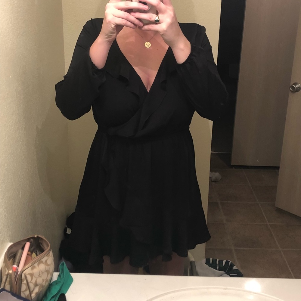 Black long sleeve ruffle dress
